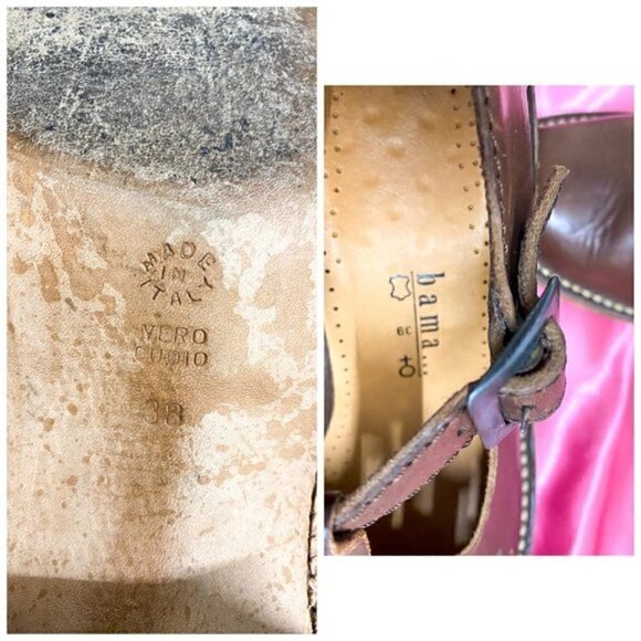 Y2K Vintage leather T strap chunky shoes with cutouts, late 90s - Picture 8 of 10